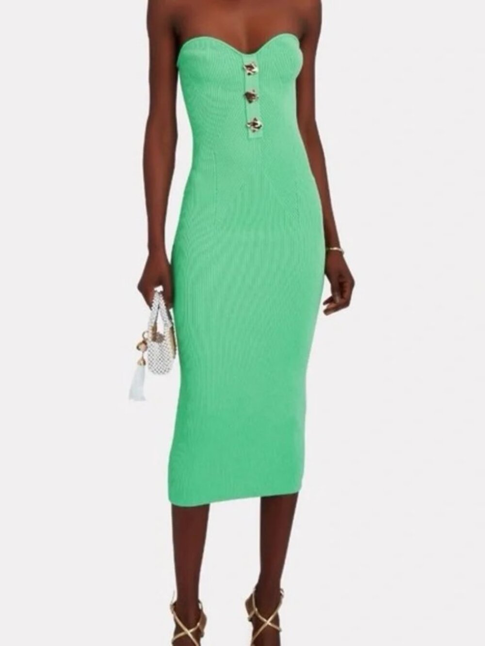 NWT Self-Portrait Ribbed Midi Green Strapless Dress
